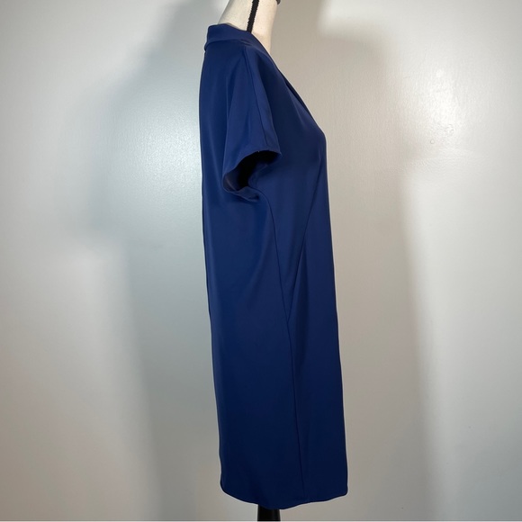 Land's End Navy Blue V Neck Short Cap Sleeve Crepe Shift Dress 4 - Picture 8 of 9